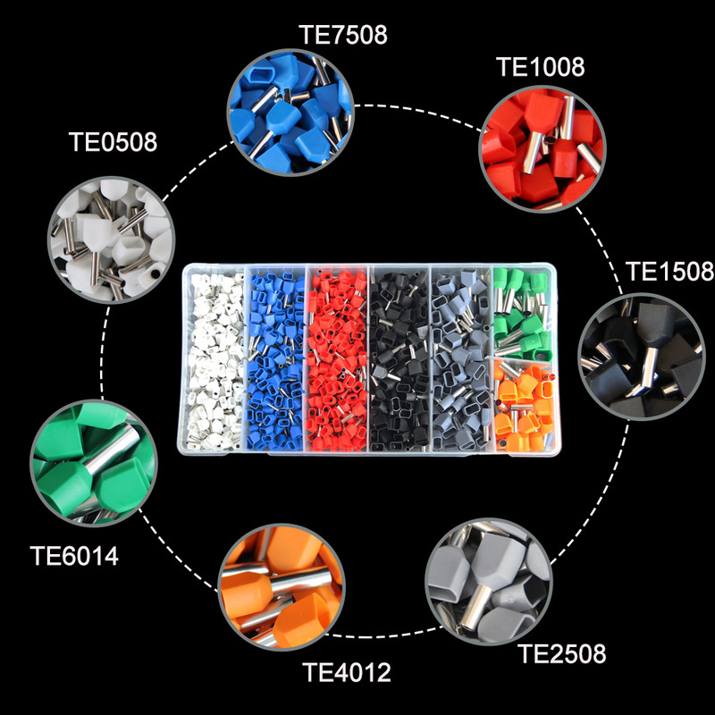 950 komada Dvožični cijevni terminalni komplet 2*0,5-6 mm2 ferulom izoliran dvostrukim ožičenjem Stezaljke za stezanje konektorskog kabela Komplet terminalnog odijela