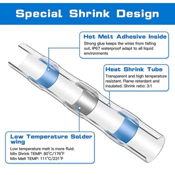 50/300PCS Водоустойчиви термосвиваеми клеми за челно кримпване Конектор за проводник Terminais Elétricos Уплътнение за запояване Електрическо с пистолет за горещ въздух