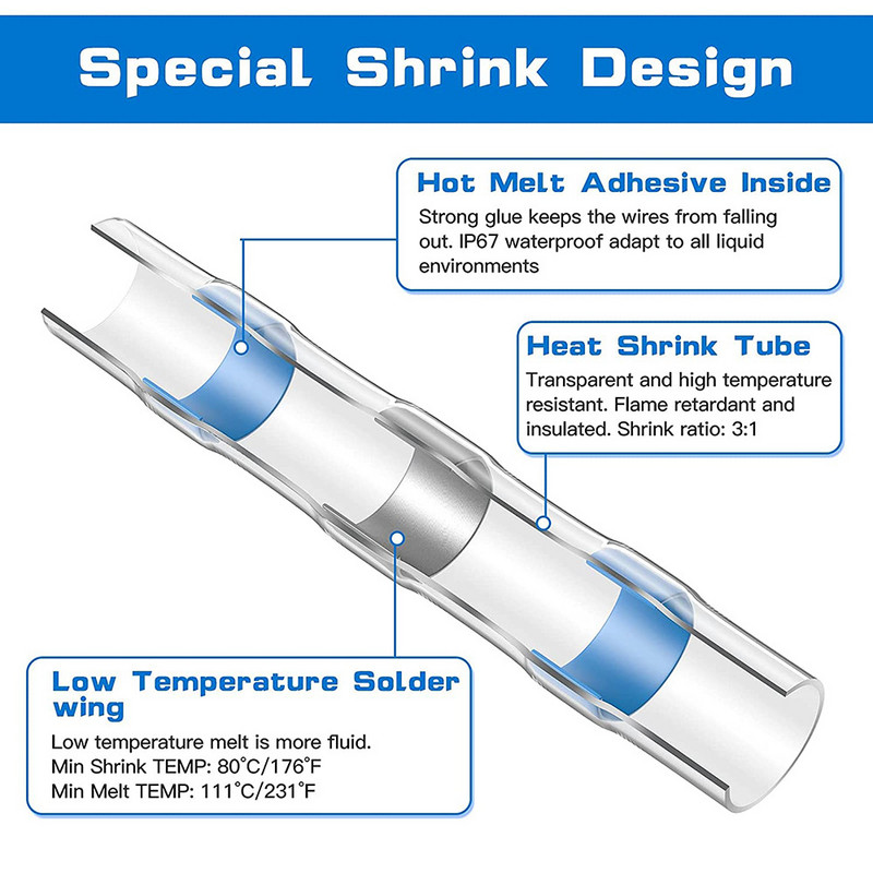 50/300 gab. Ūdensnecaurlaidīgi termiski saraujamie sadures presēšanas spailes Vadu savienotāja spailes Elétricos lodēšanas blīvējums elektrisks ar karstā gaisa pistoli