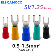 100 gab SV1.25 sērijas izolēta dakšu lāpsta U veida piecu krāsu vadu savienotājs elektriskais gofrēšanas terminālis 22-16AWG 1,5 mm kabelim