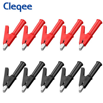Cleqee P2002 10PCS Heavy Duty Alligator Clips Safety Crocodile Clamps with 4mm Socket for Banana Plug or Welding 1000V 20A