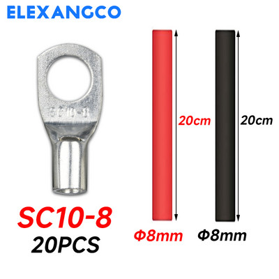 20Pcs S10-6/8/10 Bakrene žičane stopice Završeci kabela za teške uvjete Prsten za bateriju Stezaljke Konektori s 2:1 termoskupljajućom cijevi