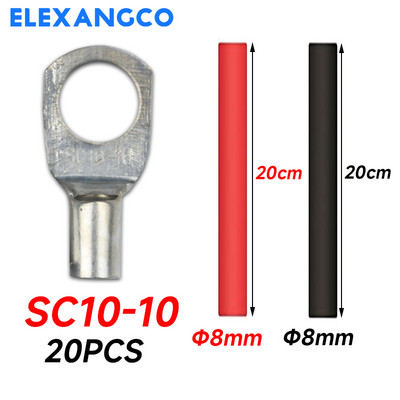 20Pcs S10-6/8/10 Bakrene žičane stopice Završeci kabela za teške uvjete Prsten za bateriju Stezaljke Konektori s 2:1 termoskupljajućom cijevi