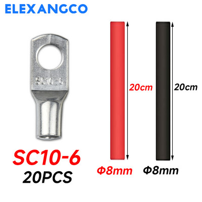 20Pcs S10-6/8/10 Bakrene žičane stopice Završeci kabela za teške uvjete Prsten za bateriju Stezaljke Konektori s 2:1 termoskupljajućom cijevi