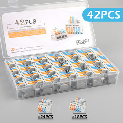 Mix Boxed Kit Mini push-in vadītājs ar sviras uzgriezni, vadu savienotāju Ātrās elektriskās LED gaismas vadu spaiļu bloks AWG 28-12