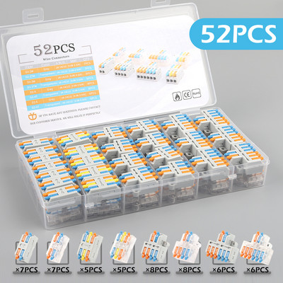Mix Boxed Kit Mini push-in vadītājs ar sviras uzgriezni, vadu savienotāju Ātrās elektriskās LED gaismas vadu spaiļu bloks AWG 28-12