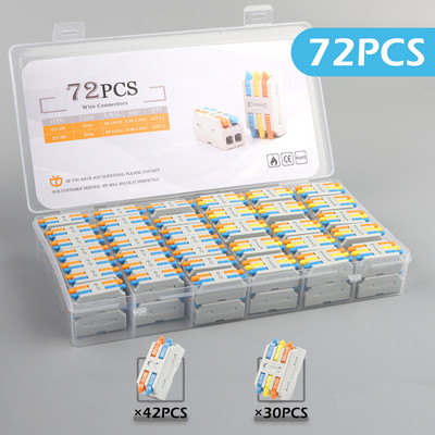 Mix Boxed Kit Mini push-in vadītājs ar sviras uzgriezni, vadu savienotāju Ātrās elektriskās LED gaismas vadu spaiļu bloks AWG 28-12