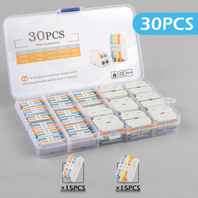 Mix Boxed Kit Mini push-in vadītājs ar sviras uzgriezni, vadu savienotāju Ātrās elektriskās LED gaismas vadu spaiļu bloks AWG 28-12