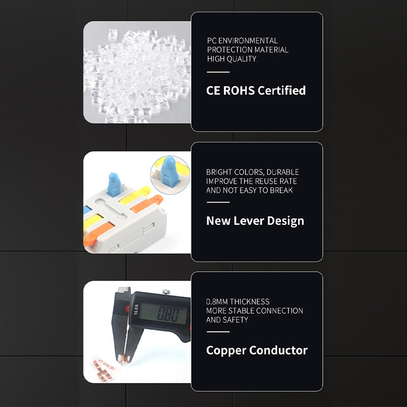Mix Boxed Kit Mini push-in vadītājs ar sviras uzgriezni, vadu savienotāju Ātrās elektriskās LED gaismas vadu spaiļu bloks AWG 28-12