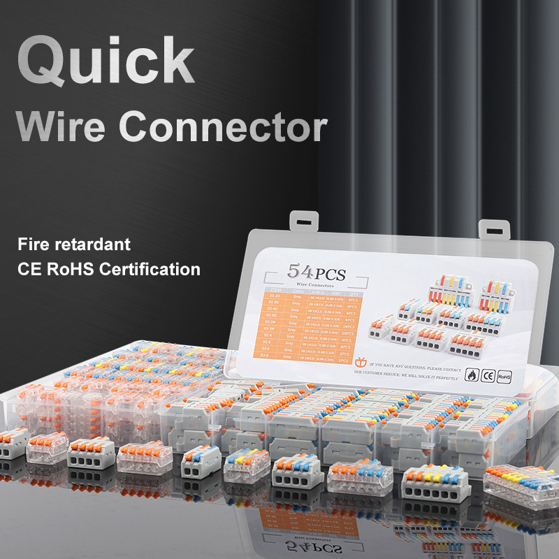Mix Boxed Kit Mini push-in vadītājs ar sviras uzgriezni, vadu savienotāju Ātrās elektriskās LED gaismas vadu spaiļu bloks AWG 28-12