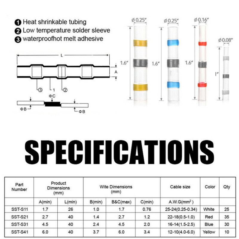 10/20/30/5 kom. konektori za lemljene žice, termoskupljajuće čeone konektore, vodootporne i izolirane stezaljke za električne žice