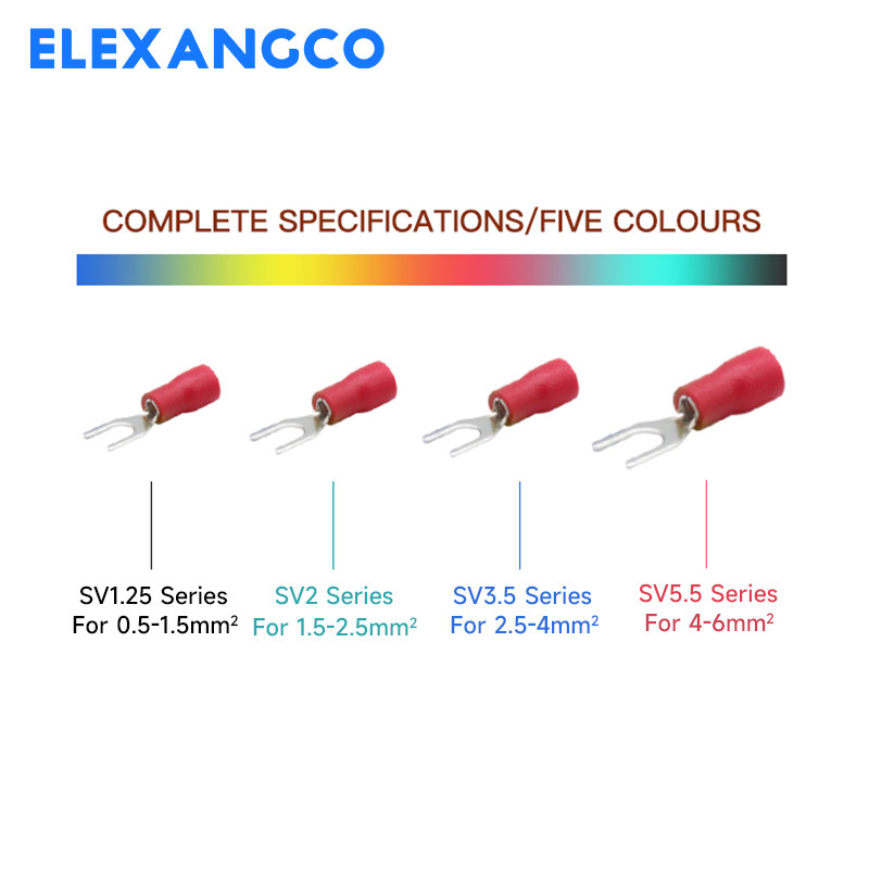 25/50/100kom SV1.25/2/3.5/5.5 izolirani mesingani konektori za žičanu vilicu U tipa električni stezaljki za 22-10AWG 0.5-6 mm