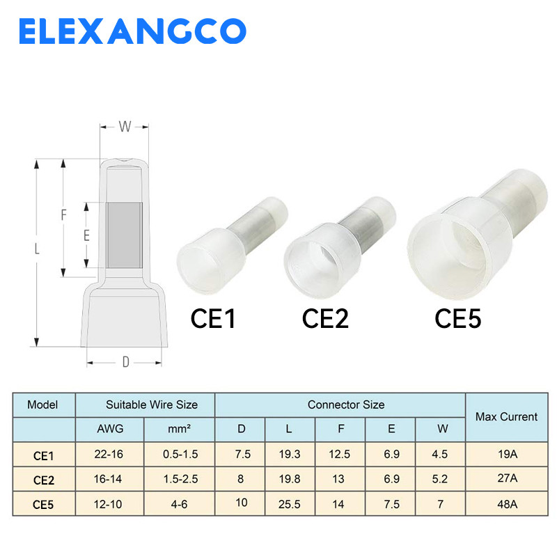 100 tk suletud otsaga pressimispistik 22-16AWG vasest südamikuga ja nailontraadiga pistikud presskorgiga juhtmeklemmid 0,4-6 mm CE1 CE2 CE5