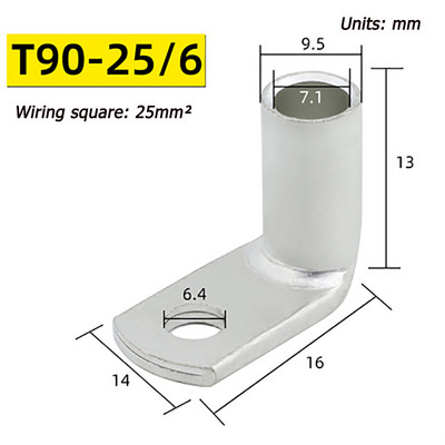 Pokositreni bakreni nos L-tip 10/16/25/35/70/95-6/8 savijeni pod pravim kutom od 90 stupnjeva Bakreni terminalni bakreni nosači