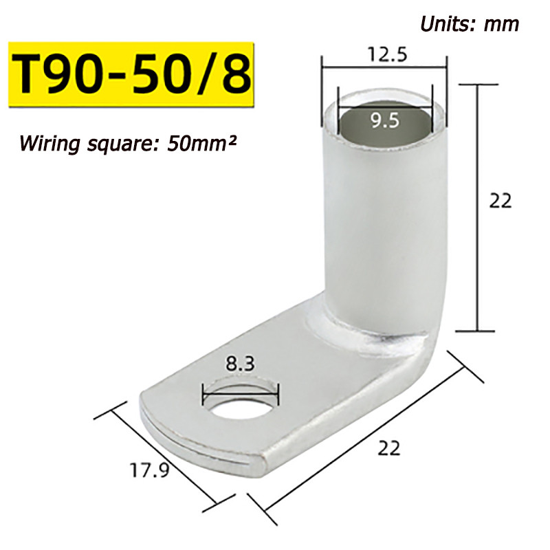 Pokositreni bakreni nos L-tip 10/16/25/35/70/95-6/8 savijeni pod pravim kutom od 90 stupnjeva Bakreni terminalni bakreni nosači