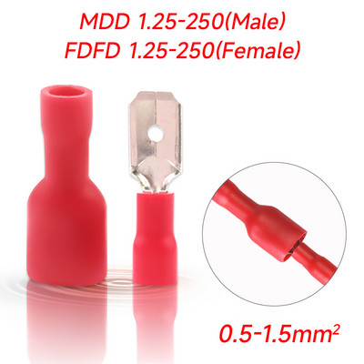 50PCS (25Sst) 6,3 mm ženski muški PVC konektor Konektor za električne žice Izolirani spojni terminal Lopata Plavo Žuto Crveno FDFD MDD