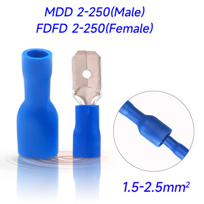 50PCS (25Sst) 6,3 mm ženski muški PVC konektor Konektor za električne žice Izolirani spojni terminal Lopata Plavo Žuto Crveno FDFD MDD