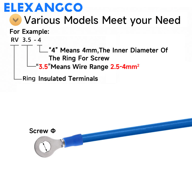 50 kom RV3.5 serija izoliranih prstenastih stezaljki za spajanje električne žice za 14-12 AWG 2,5-4 mm kabel