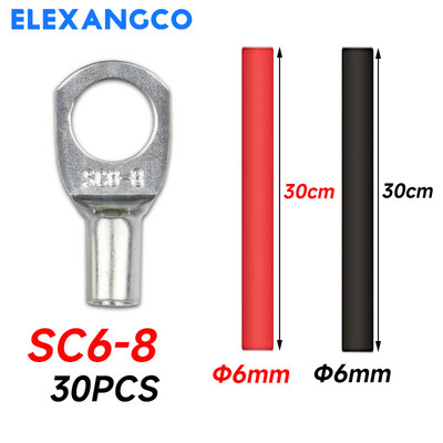30kom SC6-6/8 Baterijske ušice za bakrenu žicu Završeci kabela za teške uvjete rada Cjevasti prstenasti spojni terminali Konektori s 2:1 termoskupljajućom cijevi