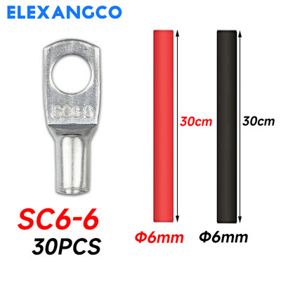 30kom SC6-6/8 Baterijske ušice za bakrenu žicu Završeci kabela za teške uvjete rada Cjevasti prstenasti spojni terminali Konektori s 2:1 termoskupljajućom cijevi