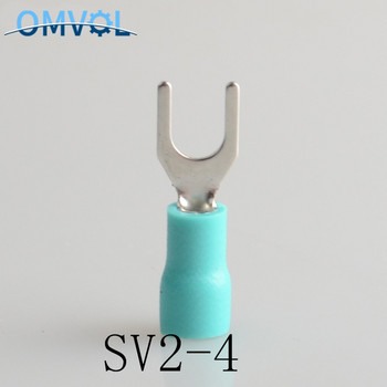 50PCS SV2-4 Жълт назъбен кабел Конектор за проводник Нарязан предварително изолираща вилка Лопата 16~14AWG Накрайници за кримпване на проводник SV2-4 SV