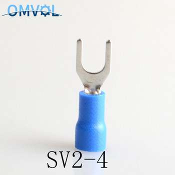 50PCS SV2-4 Жълт назъбен кабел Конектор за проводник Нарязан предварително изолираща вилка Лопата 16~14AWG Накрайници за кримпване на проводник SV2-4 SV