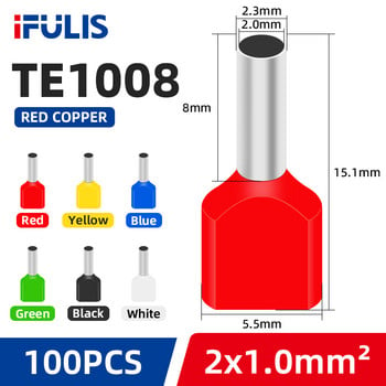 TE0508 TE1508 TE2508 Тръбна клема за кримпване Изолиран електрически проводник Терминаторен блок Краен съединител на кабела Кримпващи клеми