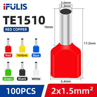 TE0508 TE1508 TE2508 cauruļveida gofrēšanas spaile elektrisko vadu izolēta terminatora bloka vada gala savienotāja presēšanas spailes