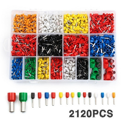 2120PCS μονωμένες ηλεκτρικές προεξοχές πτύχωσης Ακροδέκτης κορδονιού ακροδέκτη μαργαριταρένιο βαμβακερό σύνδεσμο πτύχωσης ποικιλία κιτ πένσες Συμβουλές πτύχωσης