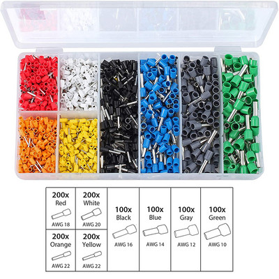 2120PCS μονωμένες ηλεκτρικές προεξοχές πτύχωσης Ακροδέκτης κορδονιού ακροδέκτη μαργαριταρένιο βαμβακερό σύνδεσμο πτύχωσης ποικιλία κιτ πένσες Συμβουλές πτύχωσης
