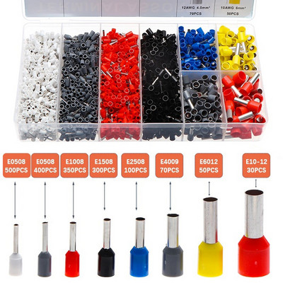 2120PCS μονωμένες ηλεκτρικές προεξοχές πτύχωσης Ακροδέκτης κορδονιού ακροδέκτη μαργαριταρένιο βαμβακερό σύνδεσμο πτύχωσης ποικιλία κιτ πένσες Συμβουλές πτύχωσης