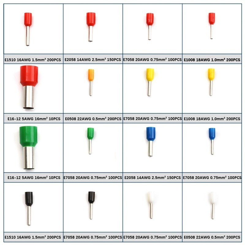 2120PCS μονωμένες ηλεκτρικές προεξοχές πτύχωσης Ακροδέκτης κορδονιού ακροδέκτη μαργαριταρένιο βαμβακερό σύνδεσμο πτύχωσης ποικιλία κιτ πένσες Συμβουλές πτύχωσης