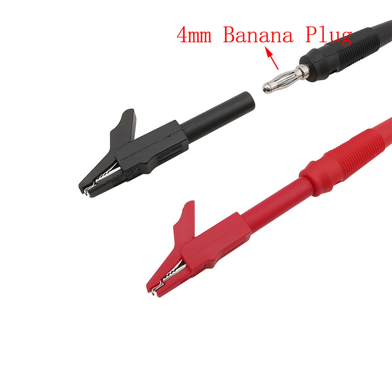 2Pcs Potpune zaštitne aligator kopče Krokodilska stezaljka Ispitna kopča Konektor za multimetar 4 mm Banana utikač Crveno Crno