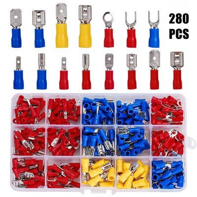 102/122/222/280/300 komada Razni lopatičasti terminali Izolirani kabelski spojni čeoni konektor Električna žica za stezanje prstena Komplet ušica za vilice