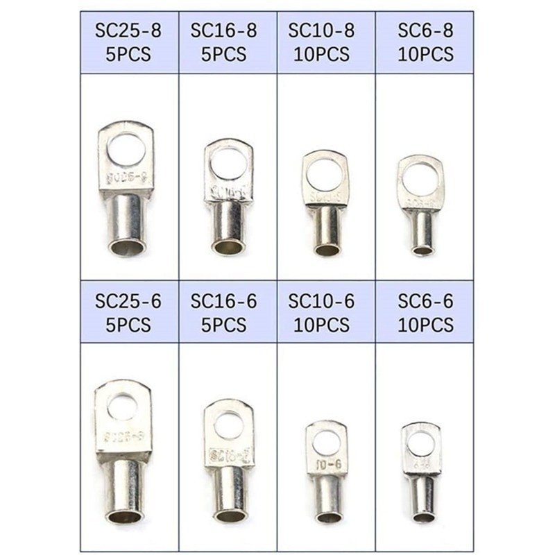 Asortiman od 60 komada Automobilski automobilski bakreni prstenasti terminalni konektor za uvijanje žice Goli kabel Baterijski terminali Zalemljeni konektori HX-50B Kit
