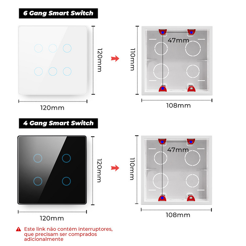 Brazīlijas standarta 4x4 sienas stiprinājums tumšā kārbā, iekšējais 120x120 mm kasešu vads gaismas slēdža kontaktligzdai elektriskie piederumi