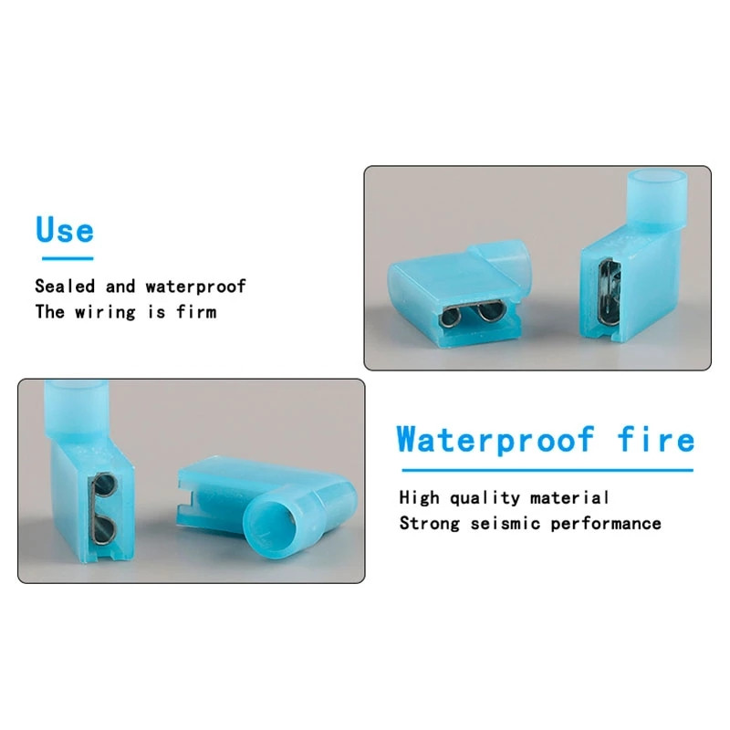 Izolēta neilona karodziņa 6,3 mm sieviešu karodziņa lāpstas stieples savienotāja saspiešanas spaile Ātrā stieples savienotāja gala slēdzis