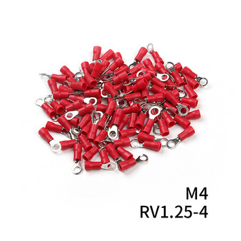 RV1.25 пръстенно изолиран конектор за кабели 100 бр. Червен 12-10 AWG електрически кабелни клеми за кримпване Костюм за 0,25-1,65 mm2 комплект