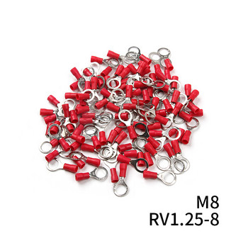 RV1.25 Ring Insulated Wire Connector 100Pcs Red 12-10 AWG Electrical Cable Crimp Terminlas Suit for 0,25-1,65mm2 Kit