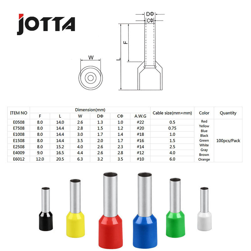 100kom/pakiranje E0508 E7508 E1008 E1508 E2508 Izolirane ferule Terminalni blok Konektor za kraj žice Konektor za električne stezaljke