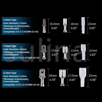 150/210/270PCS Изолиран мъжки и женски съединител за проводник 2,8/4,8/6,3 мм клеми за кримпване на електрически проводници Съединители за лопати Разнообразен комплект