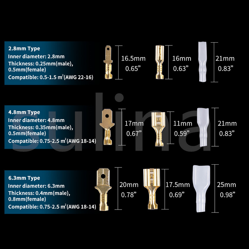 150/210/270KOM Izolirani muški ženski konektor za žicu 2,8/4,8/6,3 mm stezaljke za stezanje električne žice Spajasti konektori Razni komplet