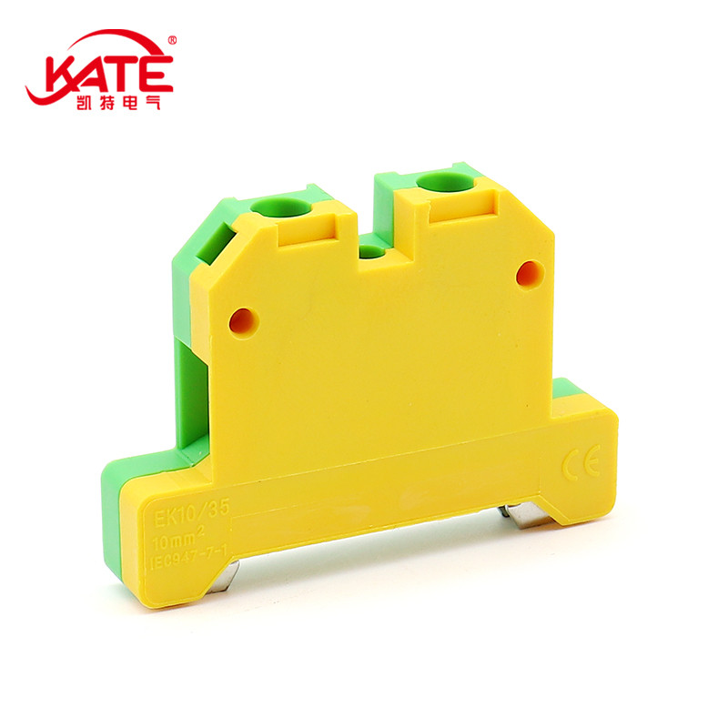 1Gb EK2.5 4 6 10 16 35/35 Ātri uzstādāms zemējuma spailes elektrisko vadu savienotājs DIN dzeltens zaļš SAK sliedes spaiļu bloks