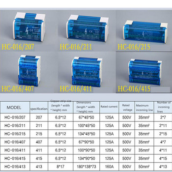 1PC 207 211 215 Клемен блок Разпределителна кутия за DIN шина 407 411 415 160A Пластмасова водоустойчива съединителна кутия