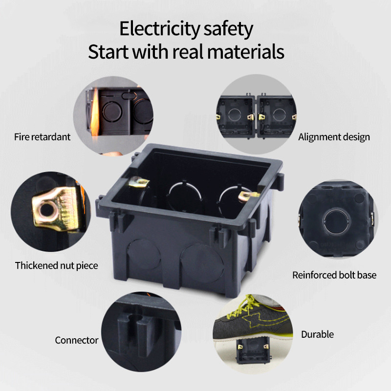 KAMANNI Podesiva montažna kutija Unutarnja kazeta 86mm*85mm*50mm Za prekidač i utičnicu tipa 86 crna stražnja kutija za ožičenje