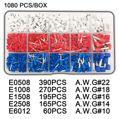 Cjevasti terminal Različiti stilovi Komplet kompleta za presovanje električnih cijevi s ferulom zapakirane u kutije Konektor izolirane žice