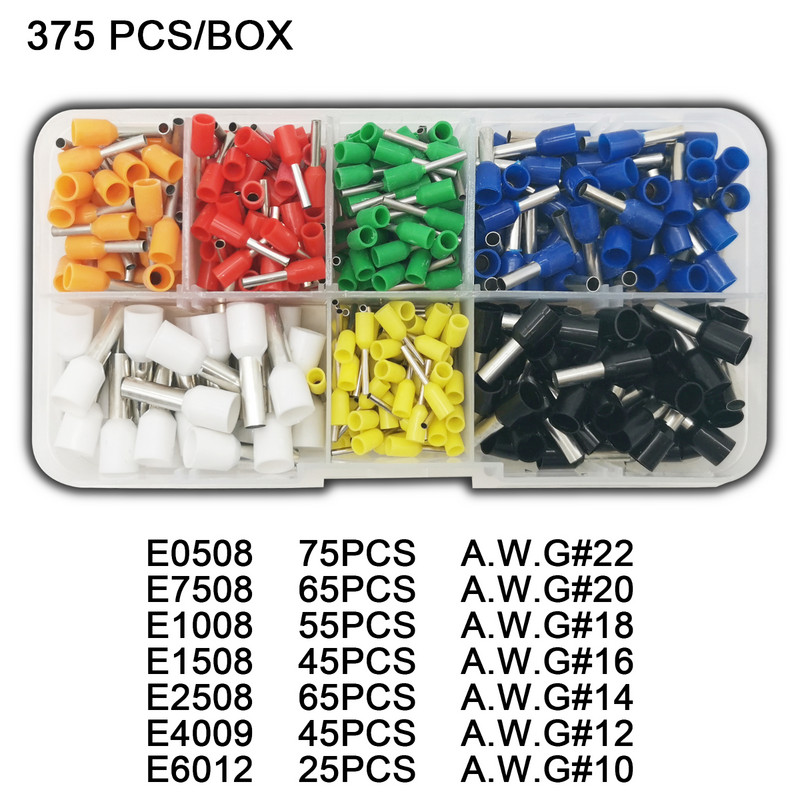 Cjevasti terminal Različiti stilovi Komplet kompleta za presovanje električnih cijevi s ferulom zapakirane u kutije Konektor izolirane žice