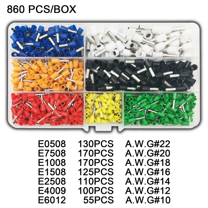 Cjevasti terminal Različiti stilovi Komplet kompleta za presovanje električnih cijevi s ferulom zapakirane u kutije Konektor izolirane žice