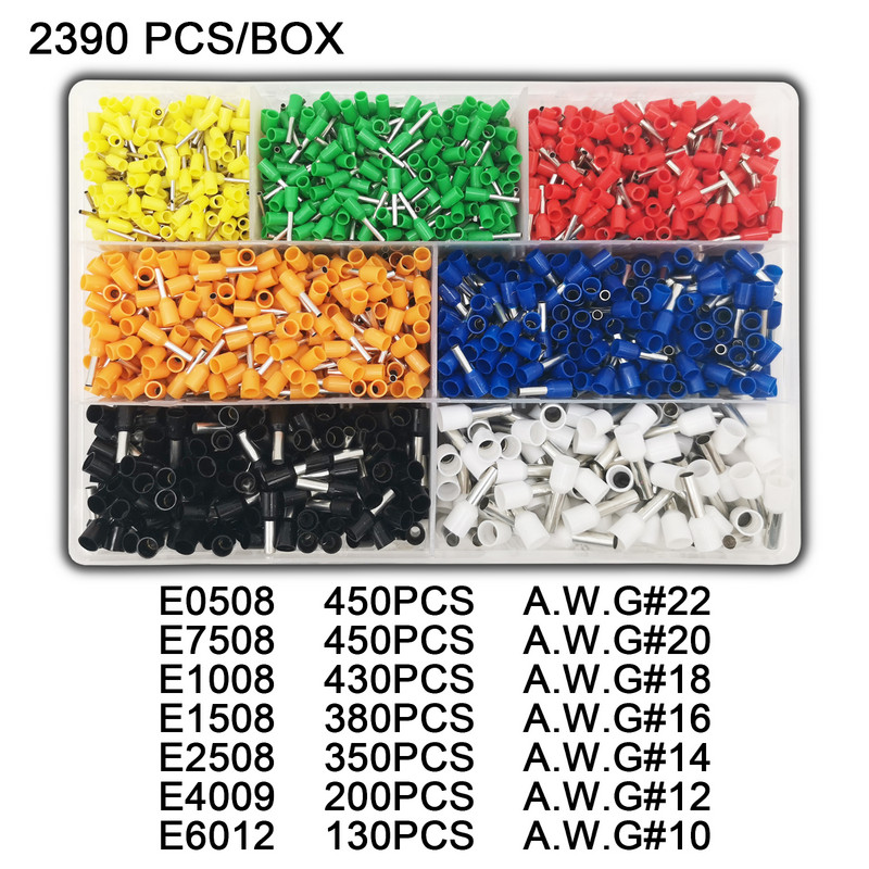 Cjevasti terminal Različiti stilovi Komplet kompleta za presovanje električnih cijevi s ferulom zapakirane u kutije Konektor izolirane žice