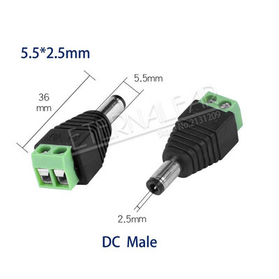 5,5 mm x 2,1 mm 2,5 mm sieviešu kārtas līdzstrāvas savienotāja barošanas spraudņa adapteris 5050 3528 5060 vienkrāsains LED sloksne un videonovērošanas dakša